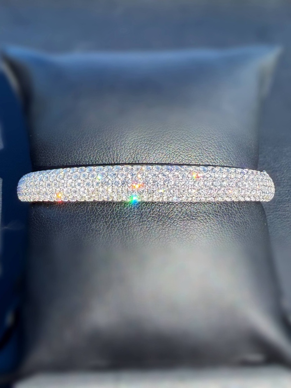 18k Solid White Gold Pave 4.25CTW Natural Diamond Bangle bracelet Unisex 6.75” 7